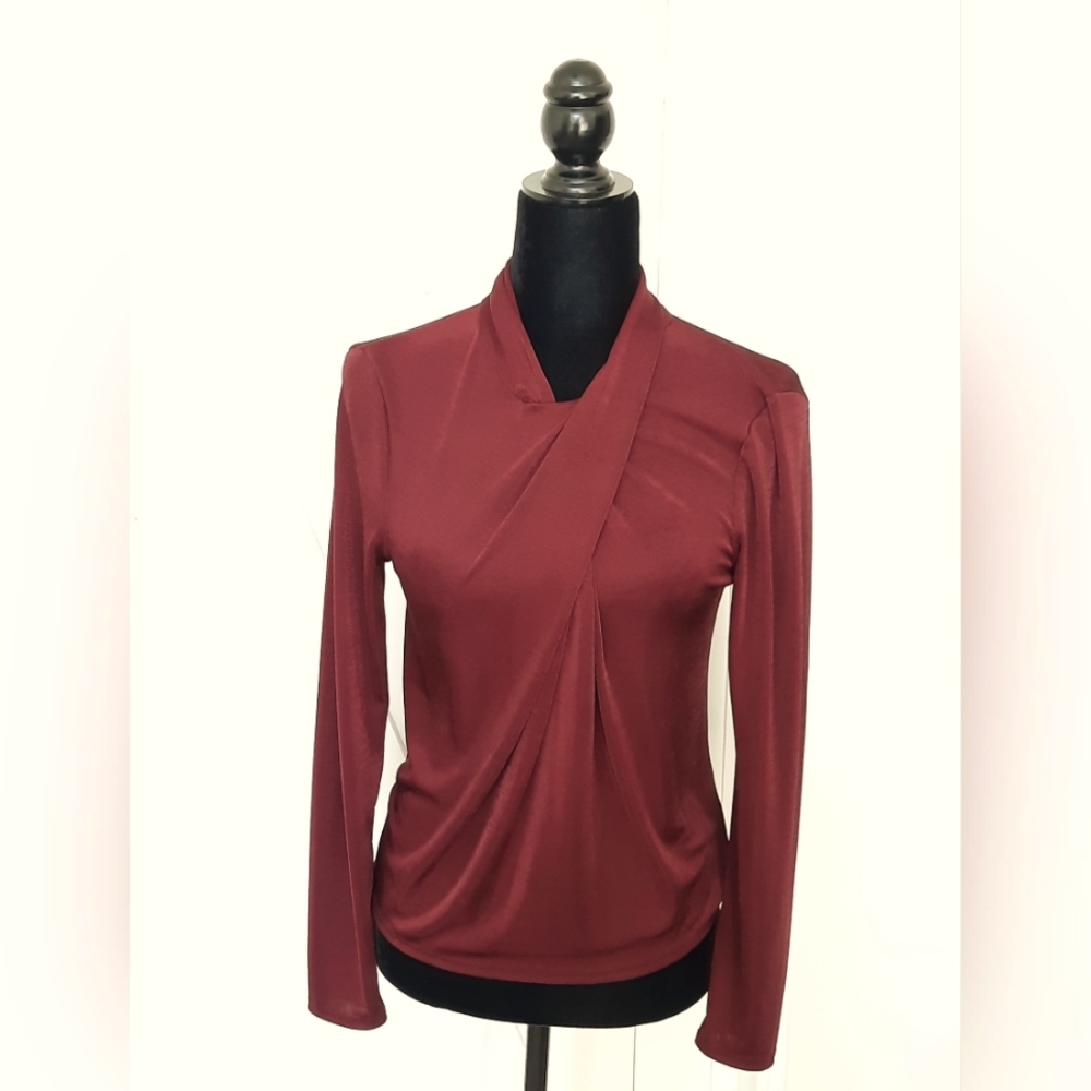 Shimmer Crossover Long-Sleeve Blouse